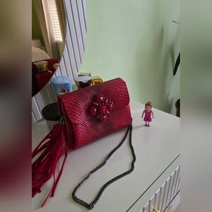 Elegant Red Clutch with Chain Strap